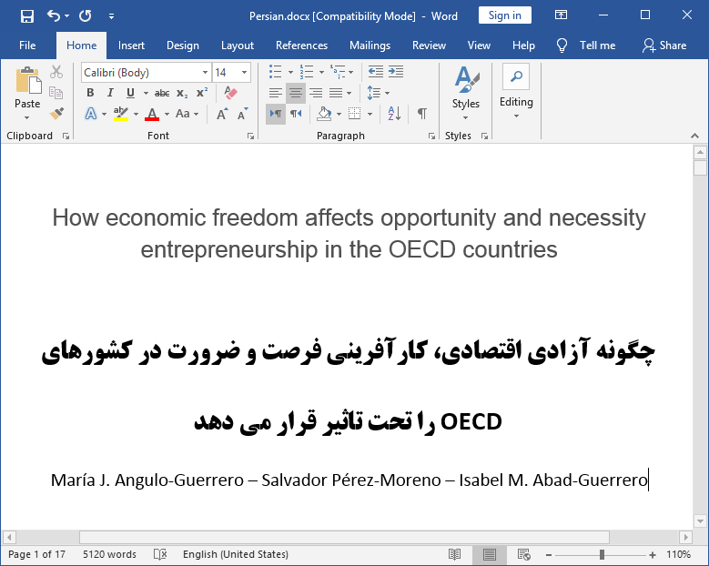 اثرات آزادی اقتصادی روی کارآفرینی ضرورت و فرصت در کشورهای سازمان همکاری و توسعهٔ اقتصادی OECD