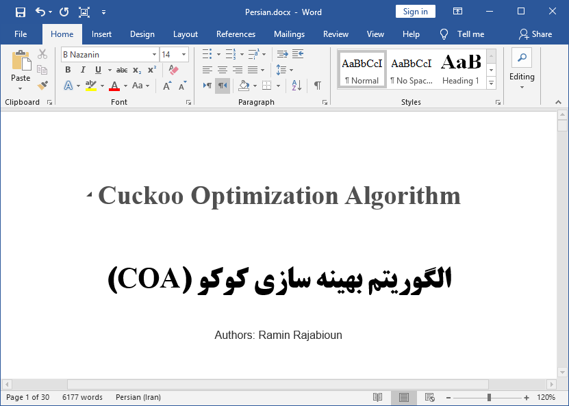 الگوریتم بهینه ‌سازی کوکو Cuckoo – COA